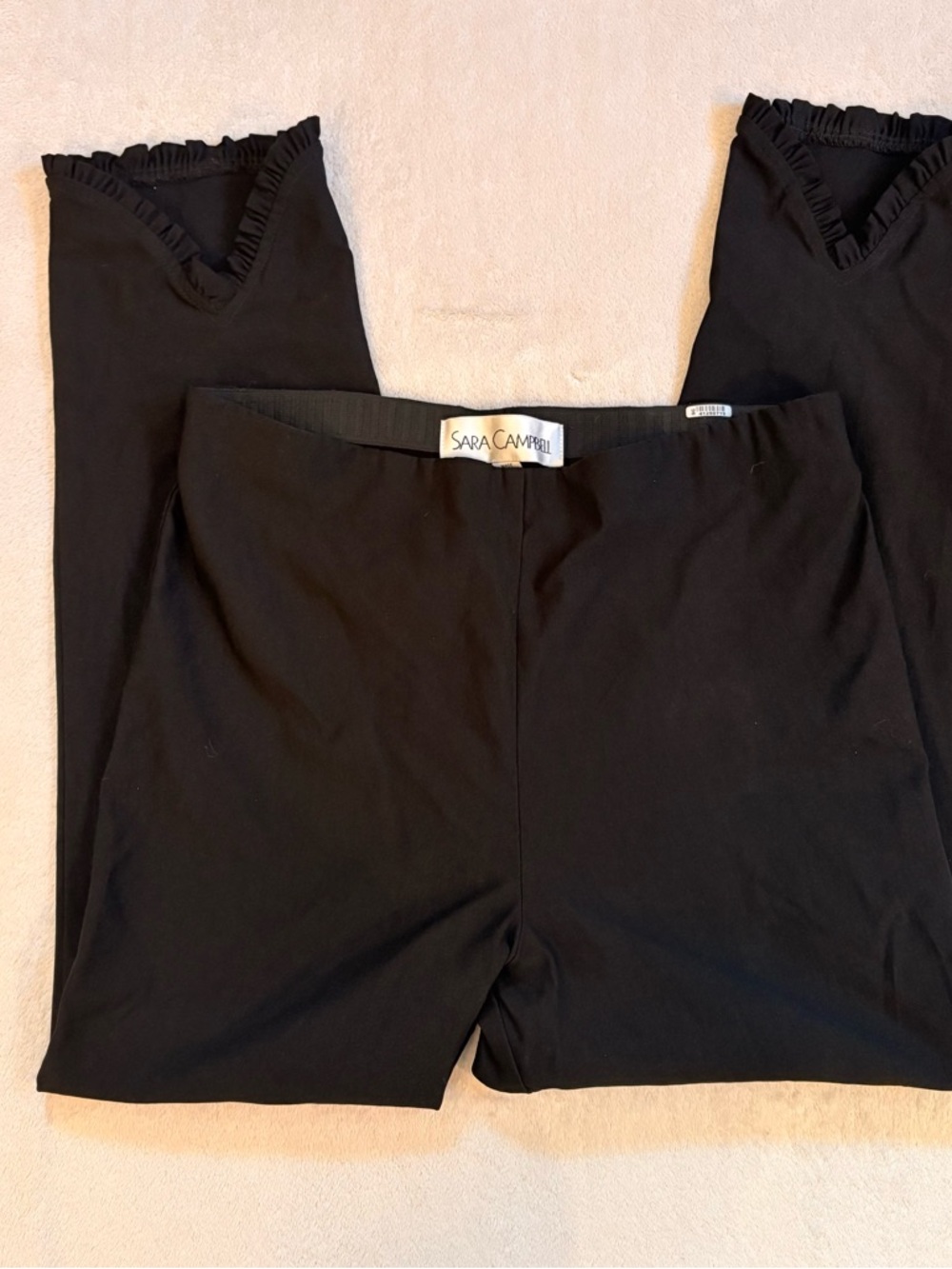 Sara Campbell Black Knit Sheri Pull On Pants with Elastic Waist Ruffled Hems - Picture 3 of 11